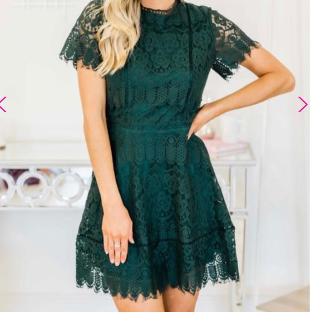 Dark green lace dress w/empire waist & fun detail